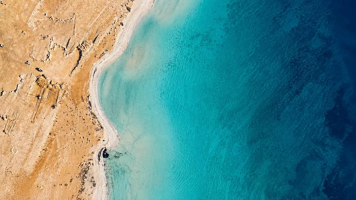Mediterranean coastline and desert shore near Alam Al Roum North Coast