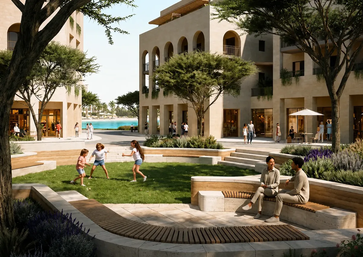 Alam Al Roum North Coast town-centre courtyard and sea view