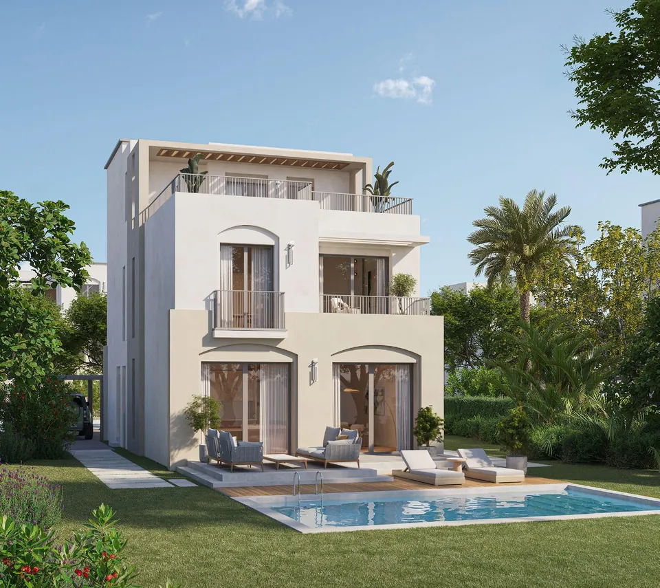 CityGate New Cairo modern villa elevation with stone and glass detailing